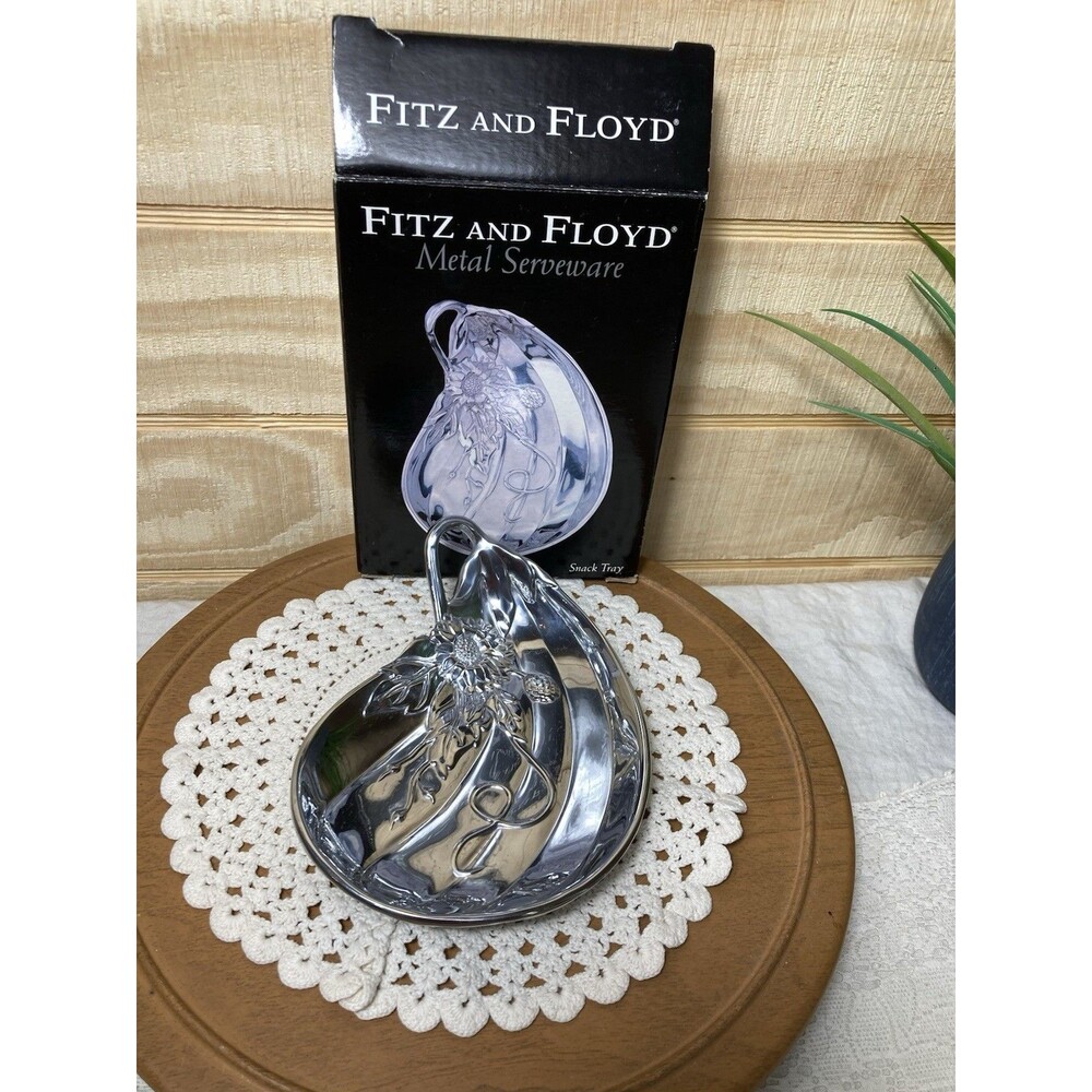 Fitz And Floyd Fruit Floral Metal Serveware Snack Tray Bowl Candy Dish Trinket
